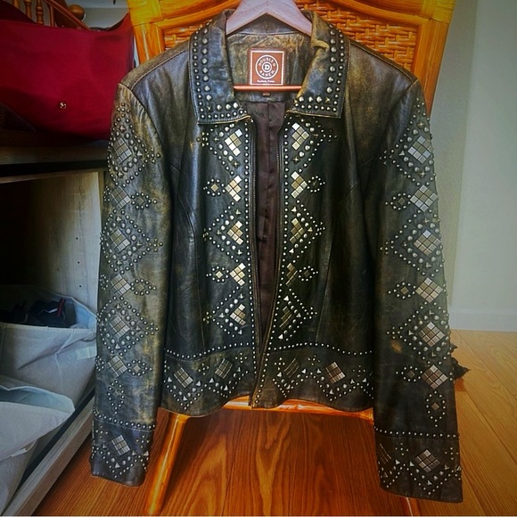 Double D Ranch Jackets & Blazers - Double d Ranch distressed leather Biker Jacket studded Western boho Rtl $1095 S
